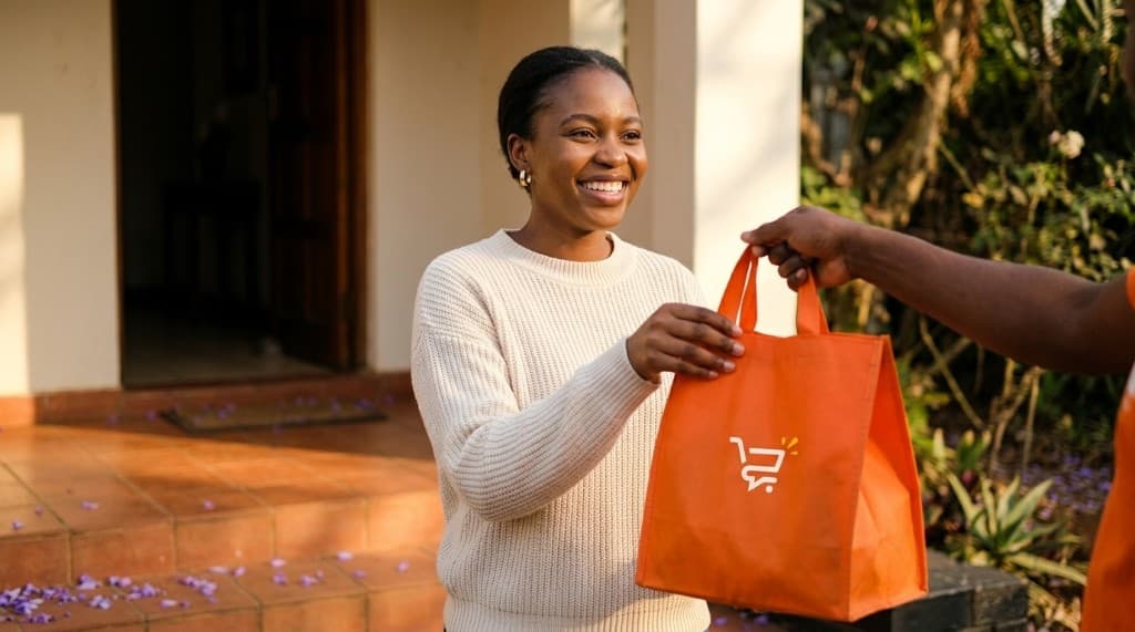 Manna Customer App showing store browse and delivery in Harare